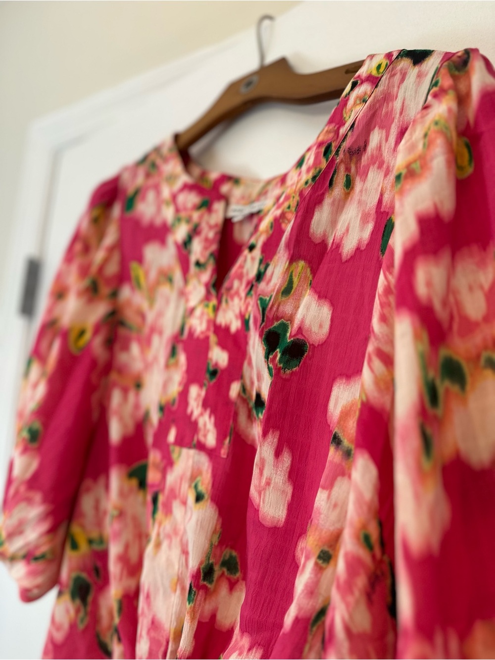 Rose & Olive Hot Pink Floral Tie-Front Blouse - Picture 3 of 5